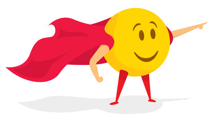 Smile emoji super hero with cape