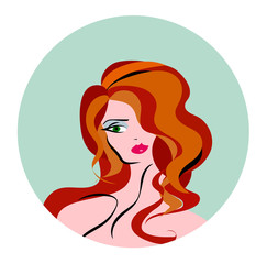 Vector illustration of women long hair style icon, logo women face