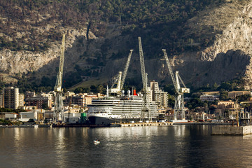  view of the port and the ships in Palermo. Sicily