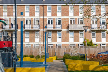 Facade of council housing flats in East London