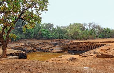 Reclaimed lake of 15 th century Sri Saptakoteshwar Temple built by Kadamba Kings in Divar island in Goa, India. The temple was totally destroyed during the Portuguese occupation.
