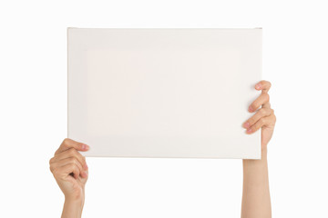 Female hands on a white background. poster