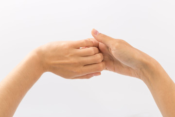Female hands on a white background. Gestures