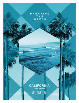 California surf  illustration, tee shirt graphics, 