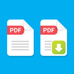 vector flat PDF file icon and pdf download icon