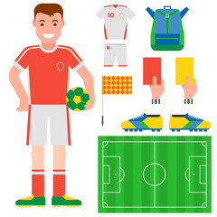 Football soccer icons player trophy competition game score win play flat design sport vector illustration