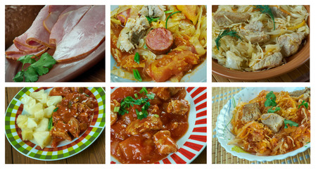Food set of different pork meat .