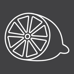 Obraz premium Lemon line icon, fruit and vitamin, vector graphics, a linear pattern on a black background, eps 10.