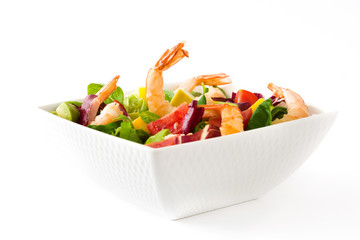 Shrimps salad with mango and avocado isolated on white background
