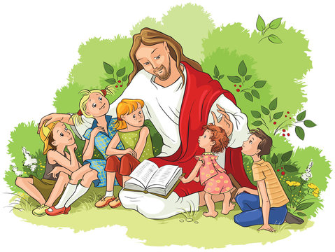 Jesus reading the Bible to children