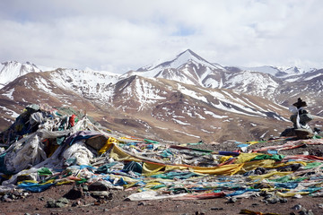 Buddhist flags and mountain