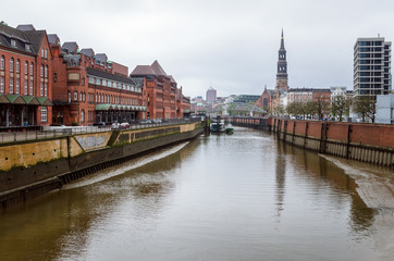 View of Hamburg City Centre, Germany, on a Cloudy Spring Day