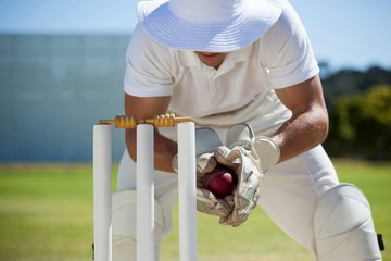 Wicketkeeper catching ball behind stumps
