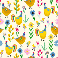 Seamless pattern with chicken cartoon