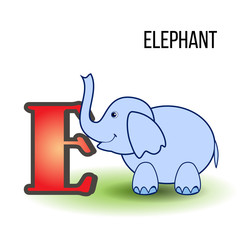 Cute zoo English alphabet E with elephant cartoon, vector colorful illustration kid animal isolated on white background, Education for children preschool, posters for learn to read, character design