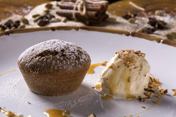 Spice cake with ice cream