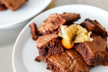 Freshly baked brownies on the plate