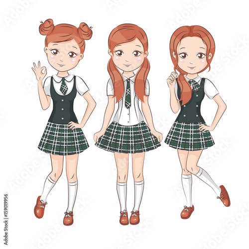 "Three girlfriends in school uniform. Vector isplated on ...