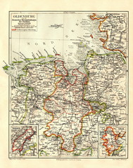 Map of Grand Duchy of Oldenburg (from Meyers Lexikon, 1896, 13/152/153)