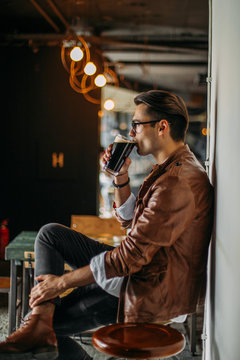 Man drinking beer in a bar