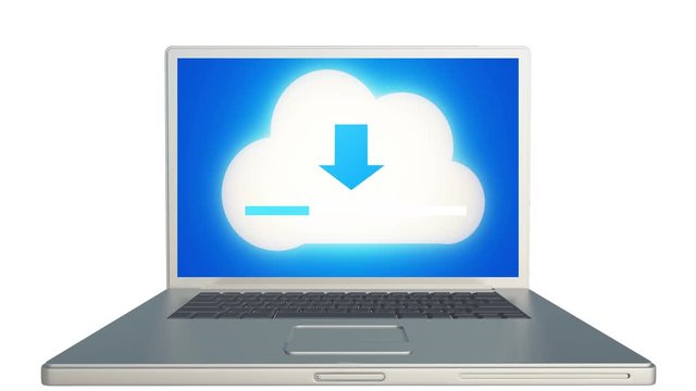 4k,Download the informative cloud on the laptop screen,loading progress,web tech background.