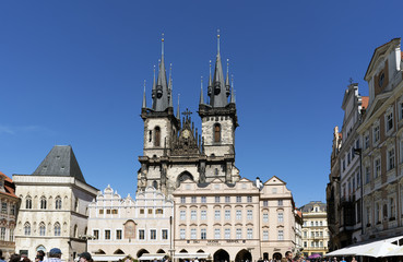 View of the Catholic church of Tyn from the Old Town square of Prague