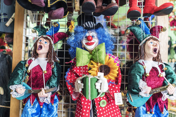 Typical puppets of Prague in an esparto of the street Celetna in the old city of Prague