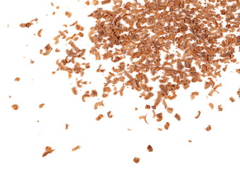 Chopped chocolate isolated on white background