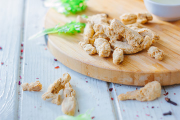 Textured soybean meal - also known as vegetarian soy meat