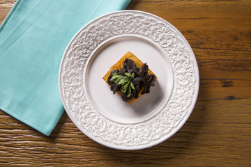 Traditional fried polenta with shitake
