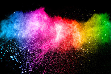 color powder explosion on black background. Mauve color cloud. color dust explode. Freeze motion...