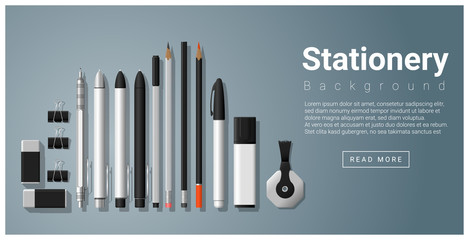 Stationery scene with set of office supplies background , vector , illustration