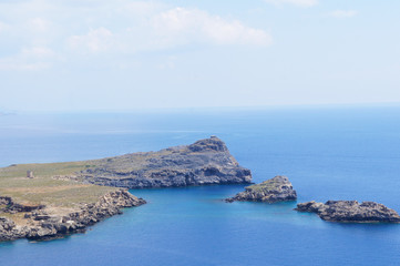 Seascape of Rhodes, Greece view to sea and  rocky islands 