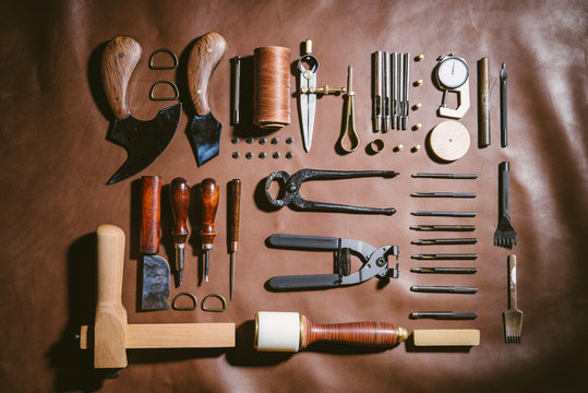 Various leather work tools