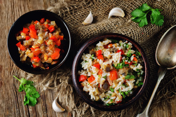 Red bell pepper eggplant cilantro rice