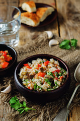Red bell pepper eggplant cilantro rice