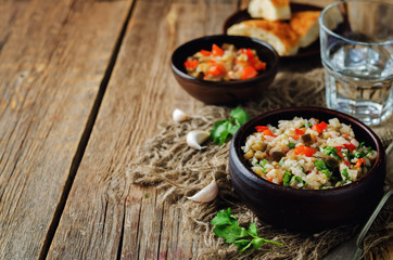 Red bell pepper eggplant cilantro rice