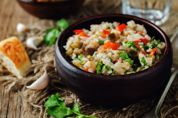 Red bell pepper eggplant cilantro rice