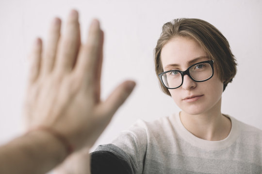 young woman with glasses