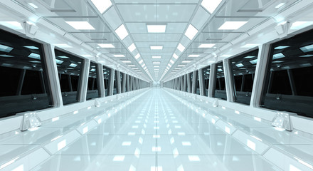 Spaceship white corridor 3D rendering