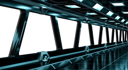 Spaceship black corridor 3D rendering