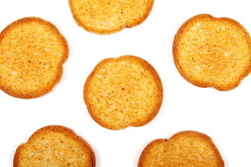 pile rusks with wholewheat flour, bread sliced isolated, whole wheat dry rusk bread, wholemeal bread isolated on white background