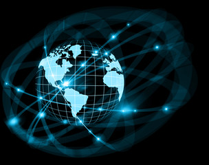 Best Internet Concept of global business. Globe, glowing lines on technological background. Wi-Fi, rays, symbols Internet, 3D illustration