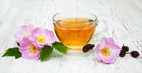 Cup of tea and dogrose