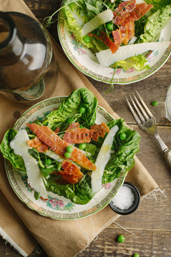 Pea,bacon and parmigiano salads