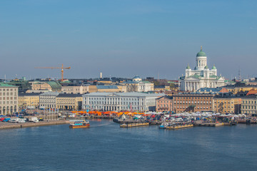 Fototapeta premium Helsinki cityscape and market square. The capital of Finland.