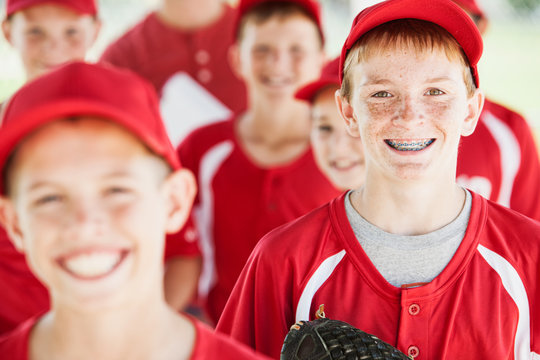 Baseball Smiling Baseball Team Looks To Camera