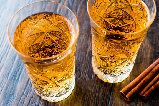 Safran or Koruk serbeti / Saffron Sherbet with cinnamon sticks.