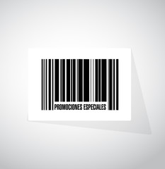 special promotions in Spanish barcode sign concept