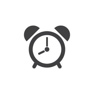 Alarm clock icon in black on a white background. Vector illustration